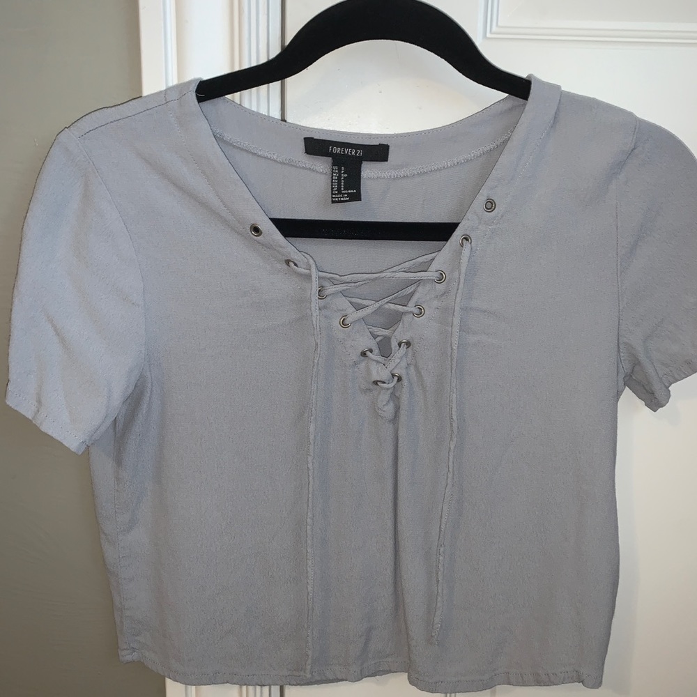Grey crop top shirt from Forever 21 with laces